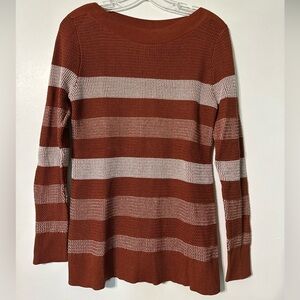 Market & Spruce Brown and Cream Striped Crew Neck Sweater Women’s Small